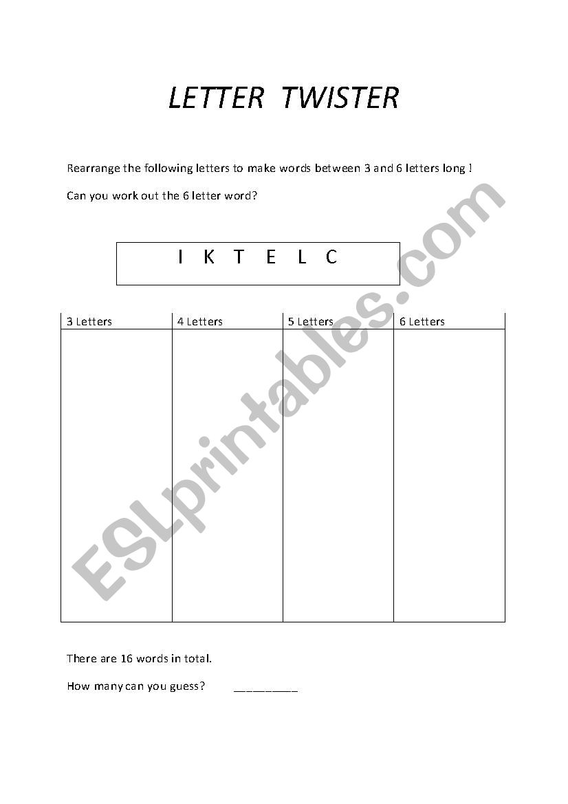 Letter Twister worksheet