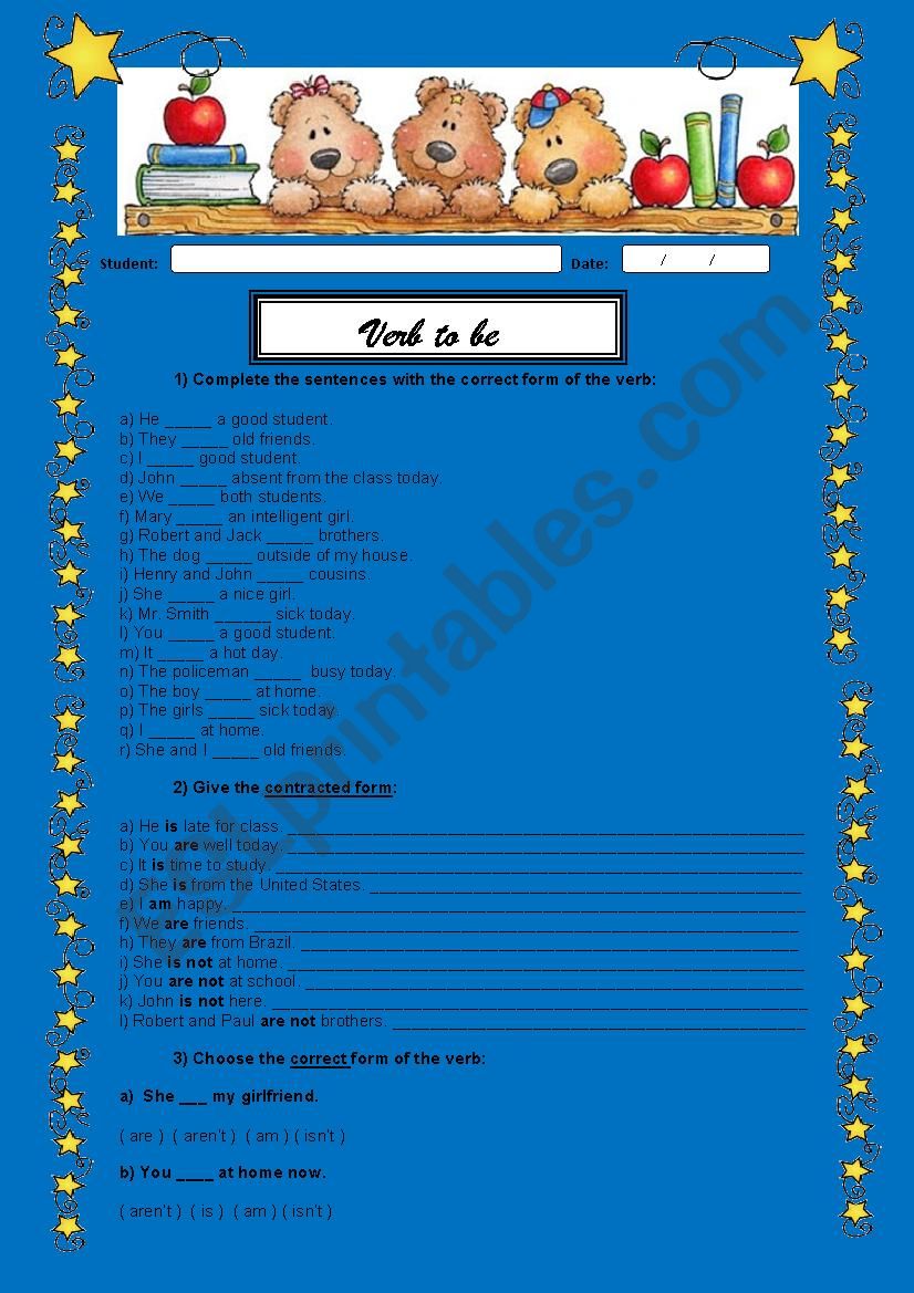 Verb to be worksheet