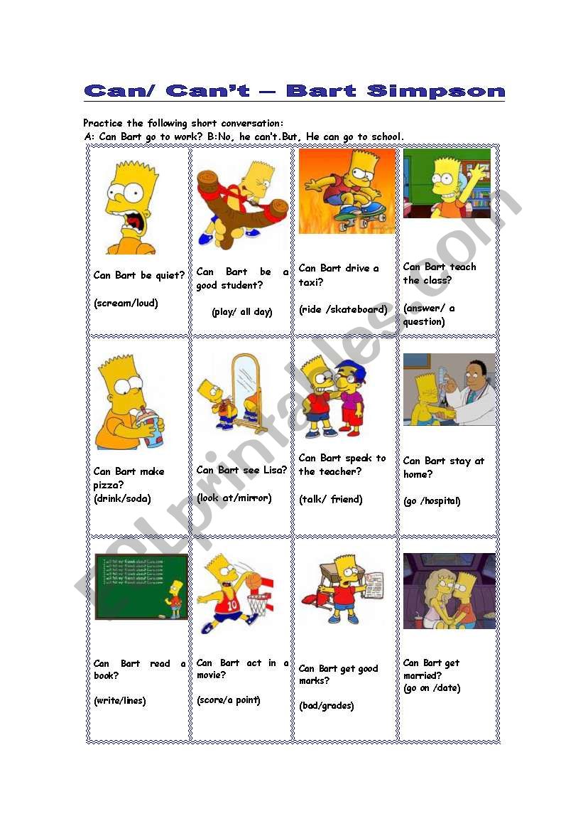 CAN / CANT- Bart Simpson (short conversations)