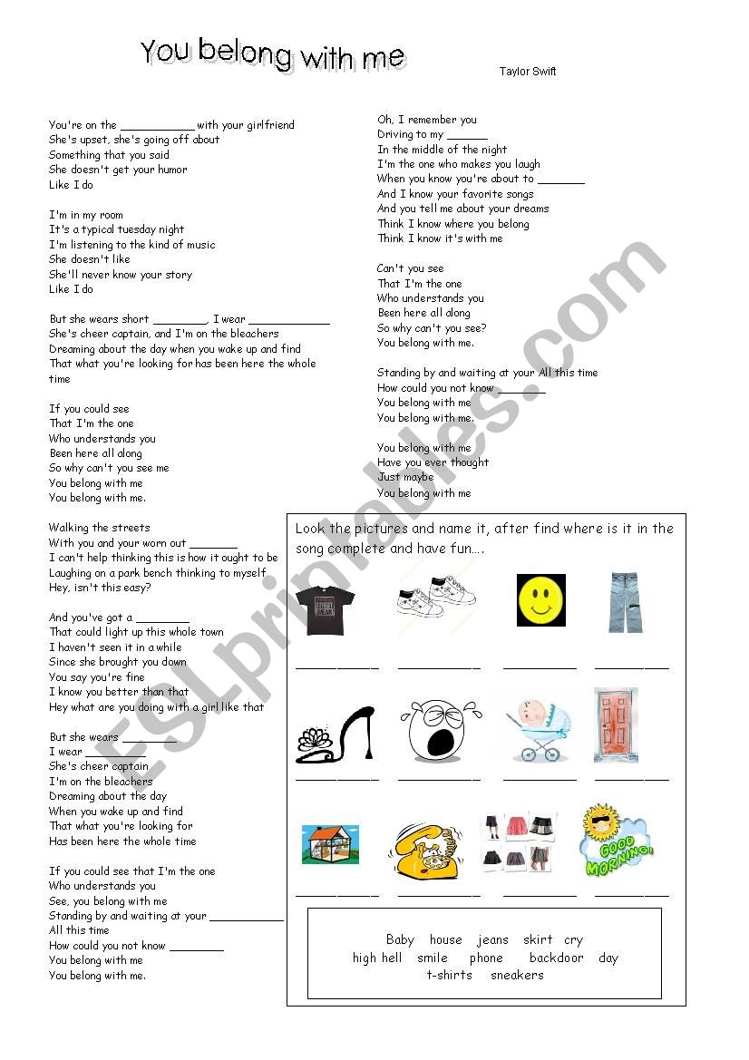 You belong with me worksheet