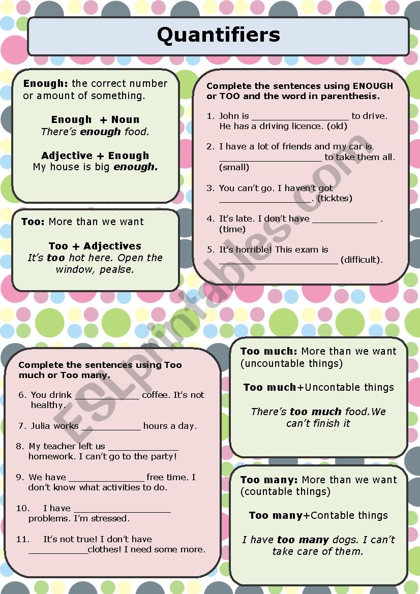 Quantifiers worksheet