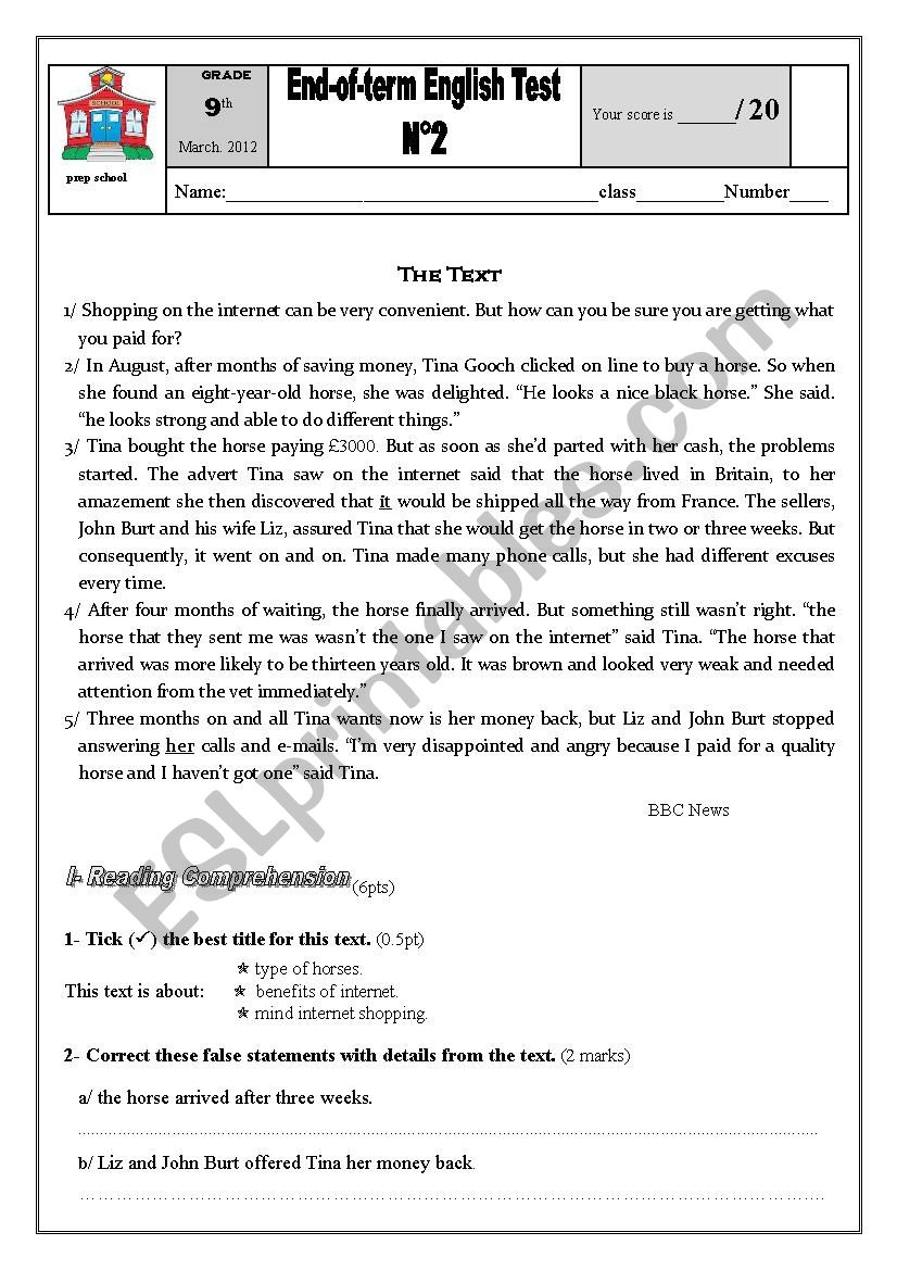 mid term test n°2 8th form worksheet