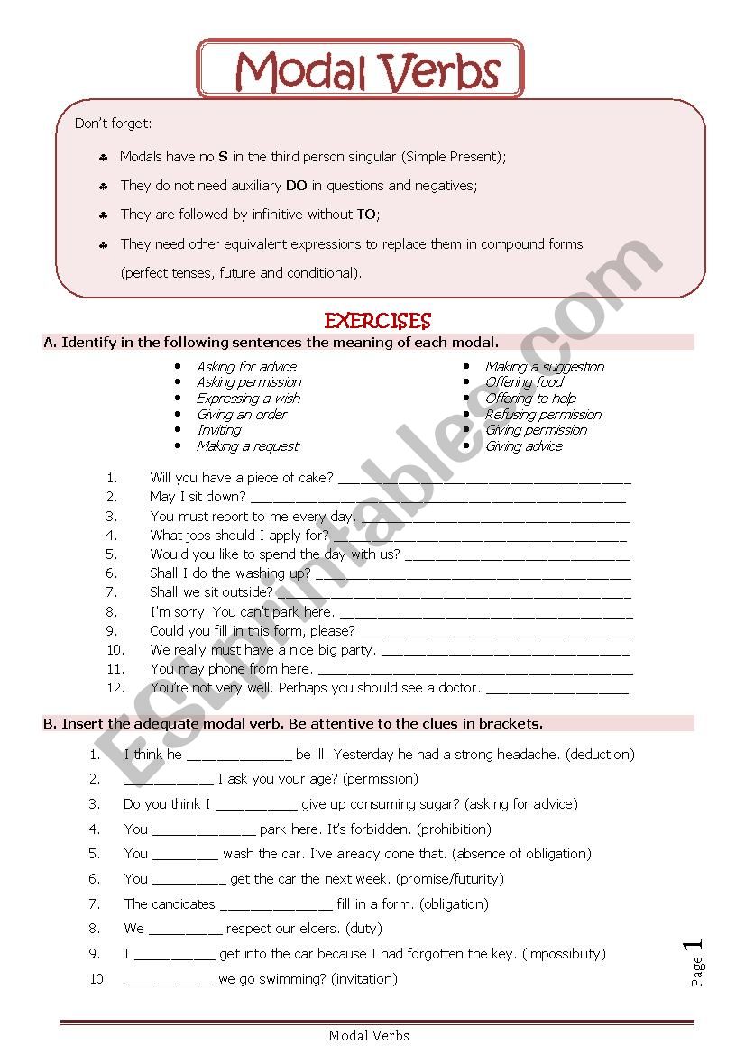 Modal verbs worksheet