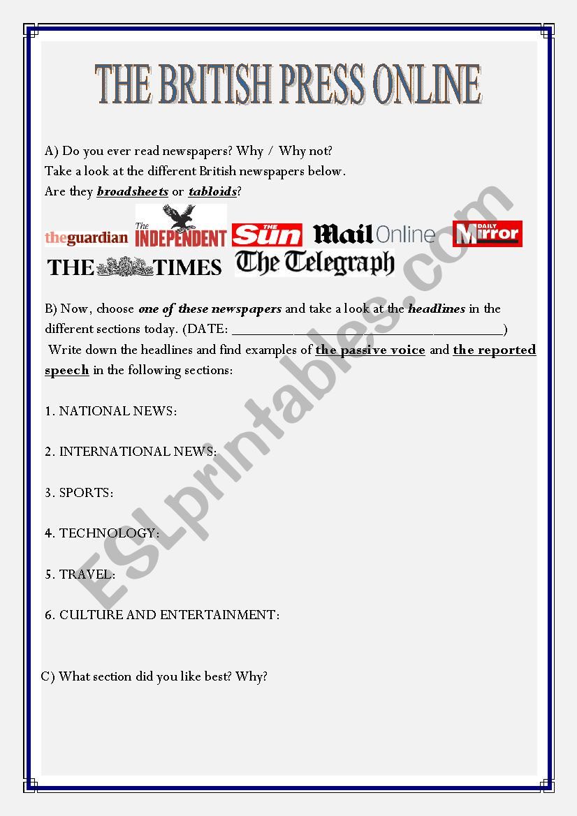 PASSIVE VOICE AND REPORTED SPEECH IN THE BRITISH PRESS ONLINE