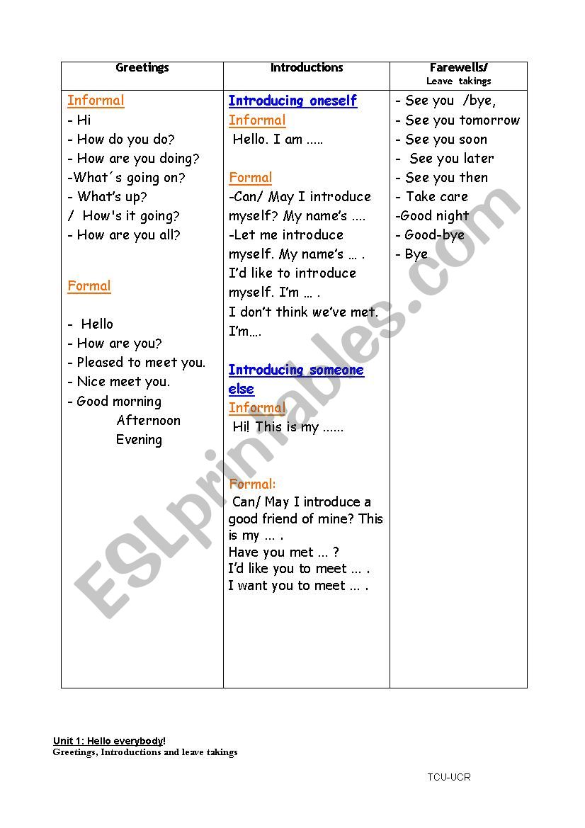 greetings worksheet