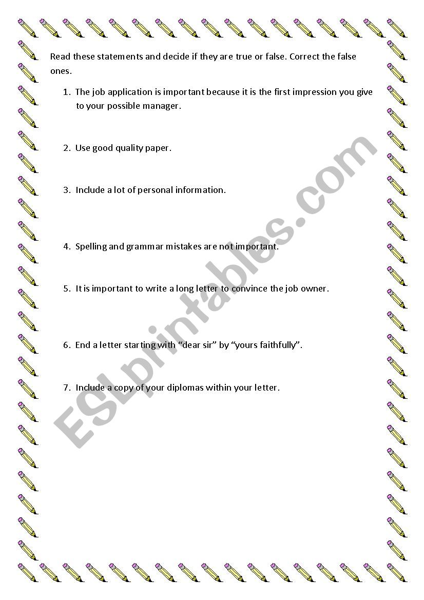 CV writing rules worksheet