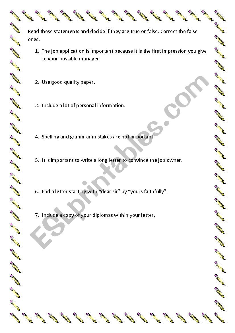 CV writing rules worksheet