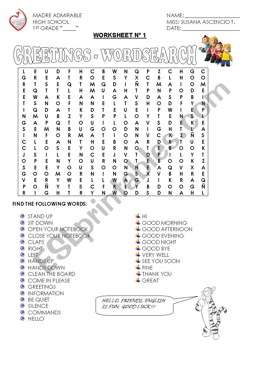 Greetings Wordsearch worksheet