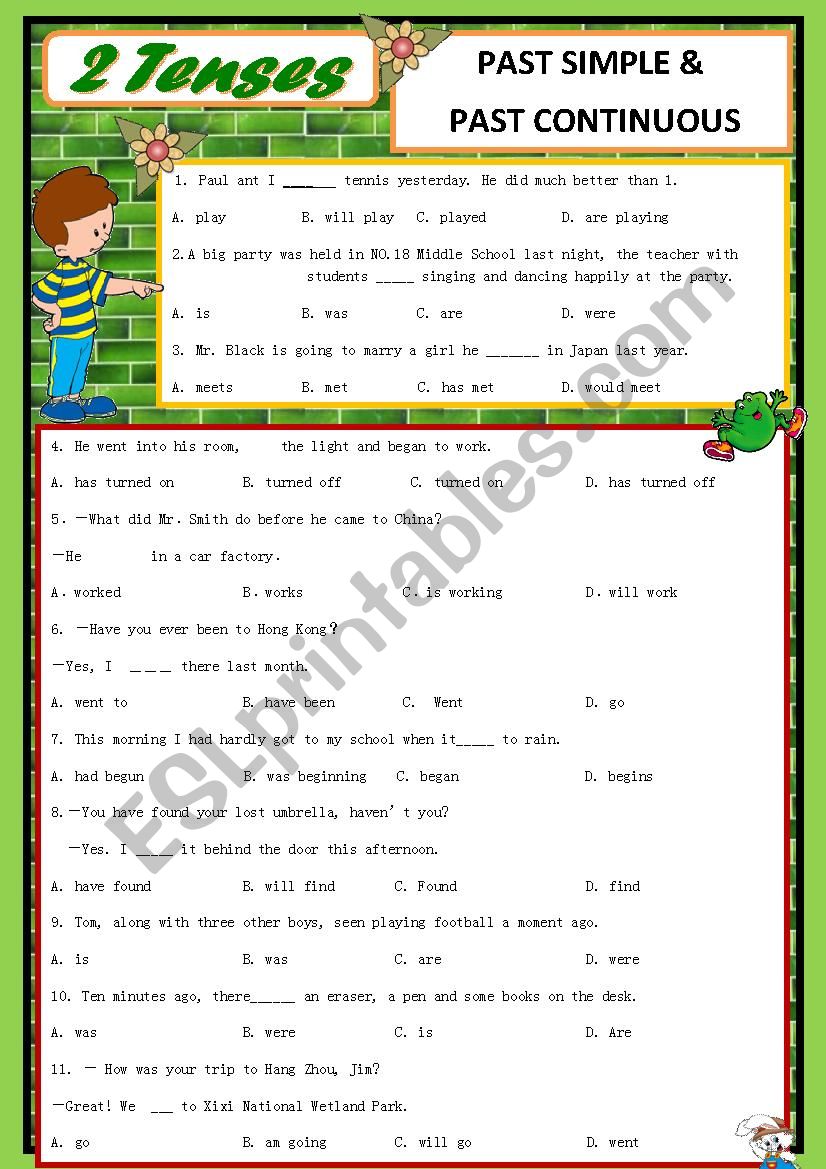 past simple&past continuous worksheet