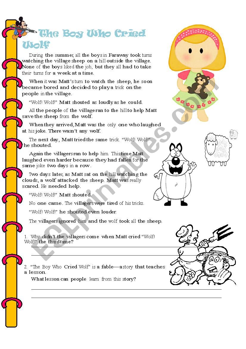 The boy who cried wolf worksheet