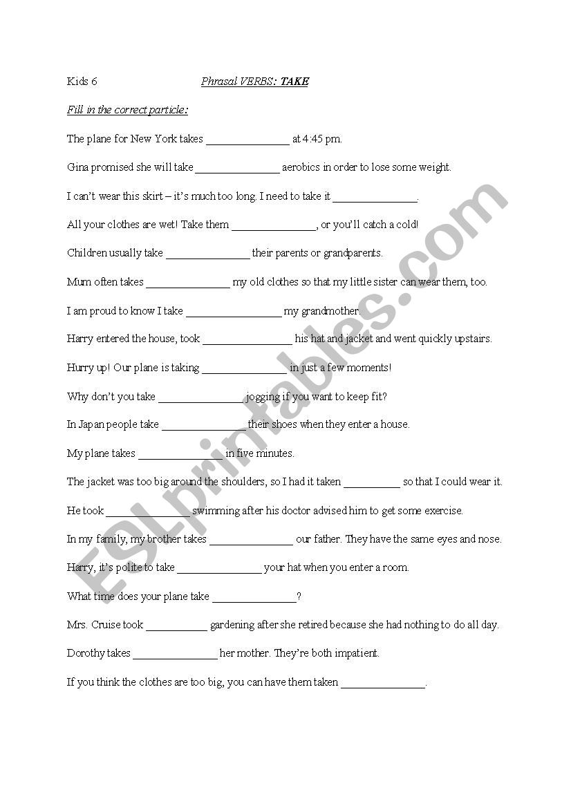 Phrasal Verbs: TAKE worksheet