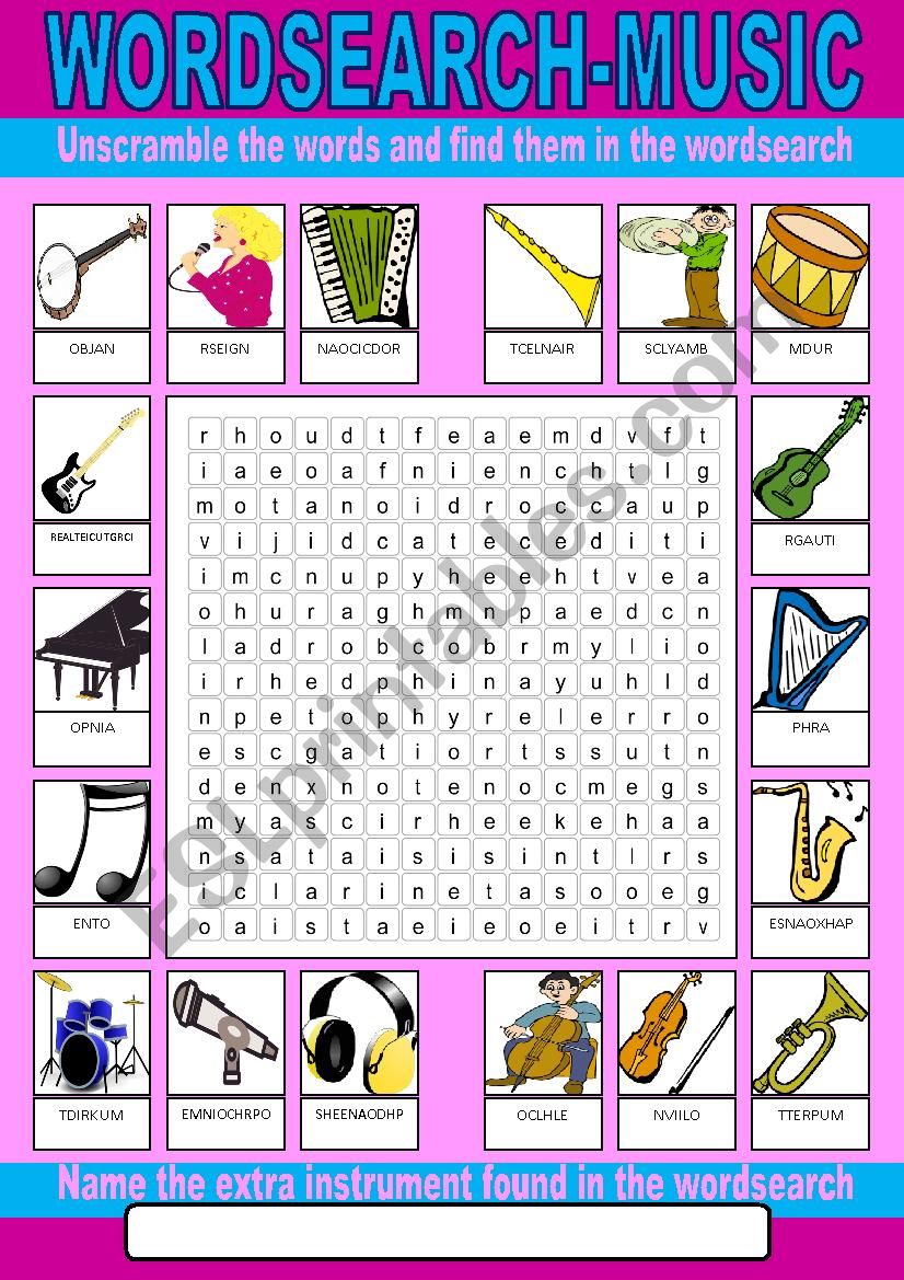 Music Wordsearch worksheet