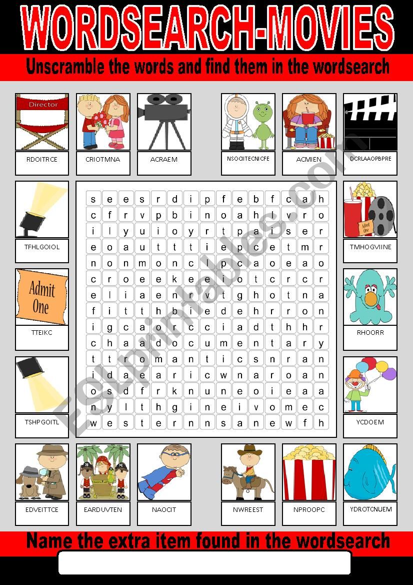 Movie Wordsearch worksheet