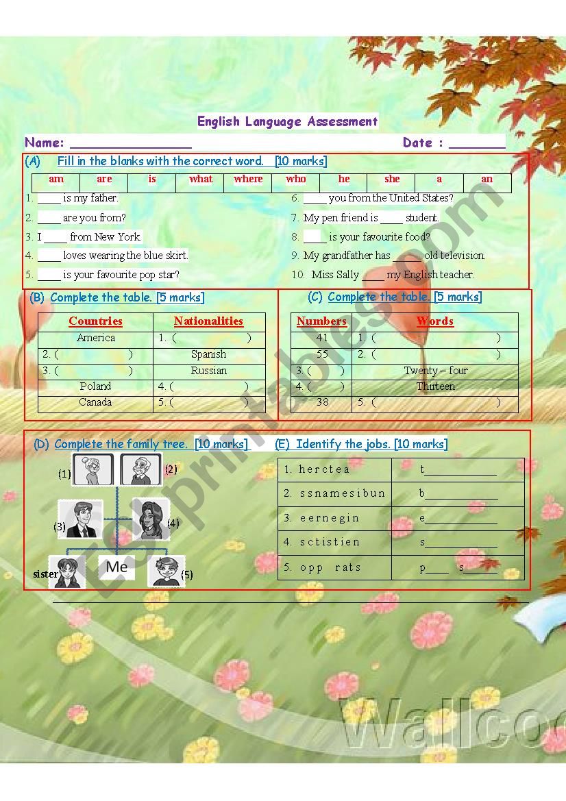 Assessment worksheet