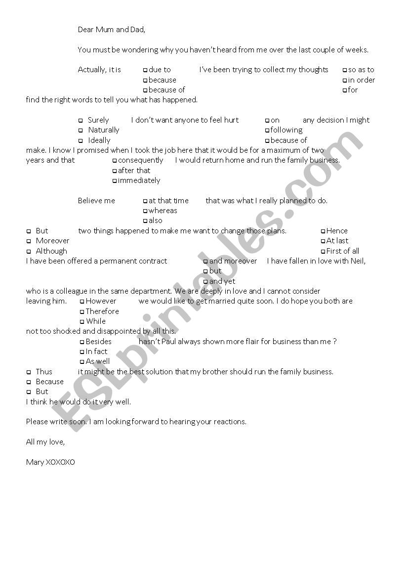 Link words - A letter worksheet