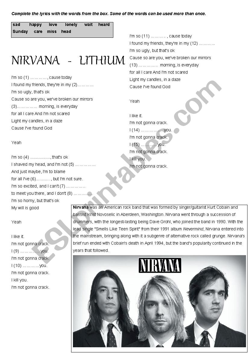 Nirvana Lithium worksheet