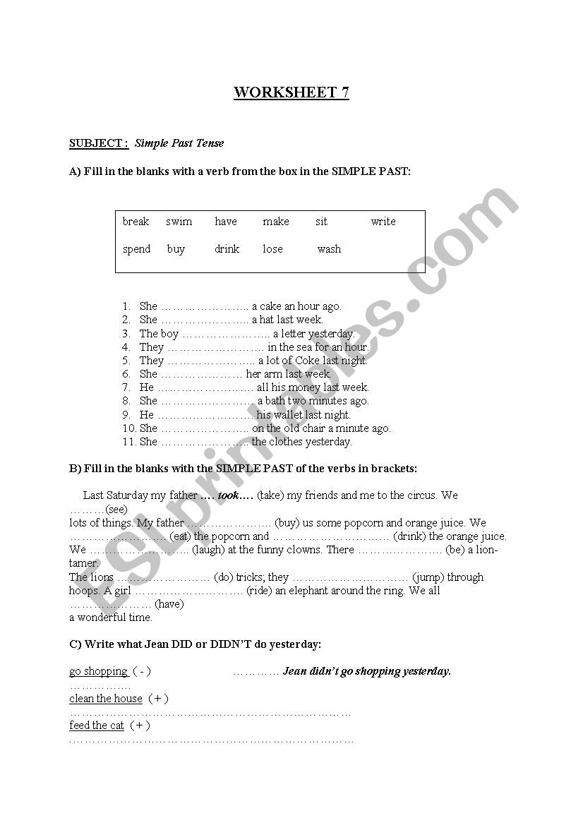 Simple Past Tense worksheet