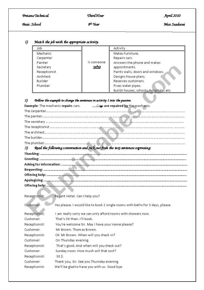 passive and functions worksheet