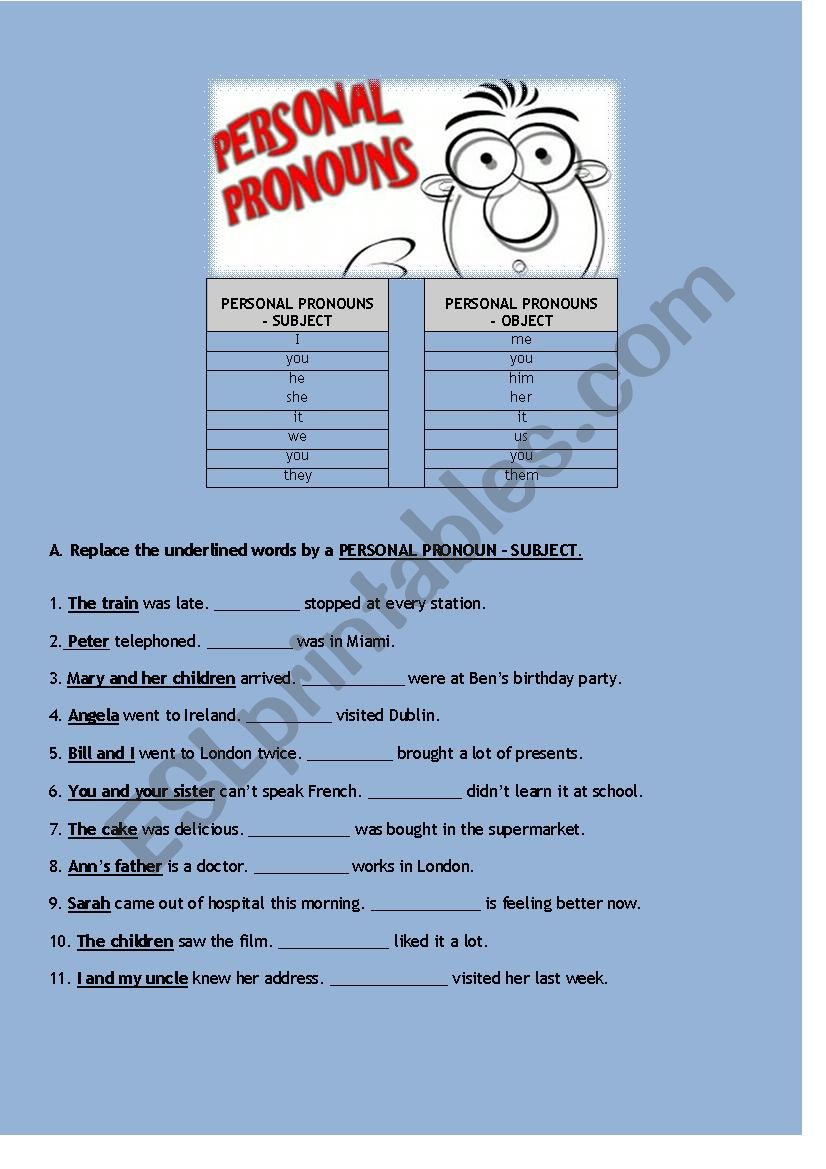 Personal pronouns worksheet