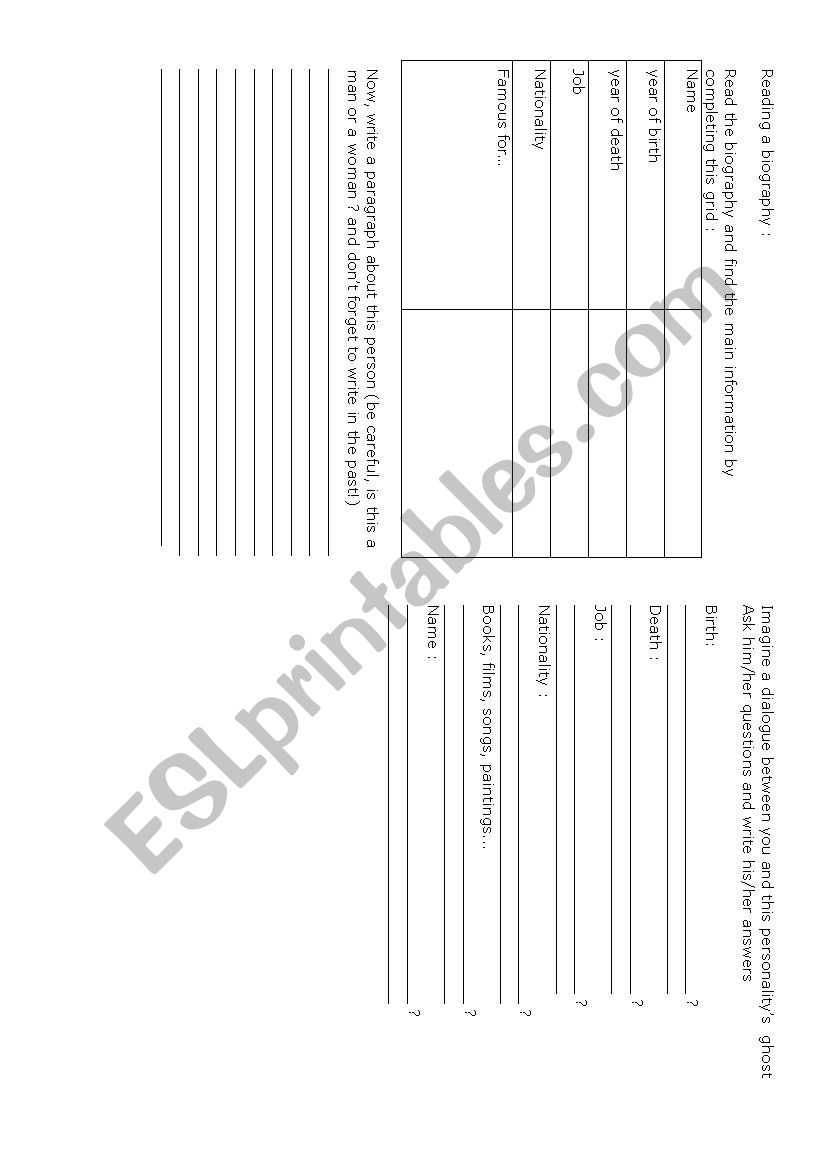 biography worksheet worksheet