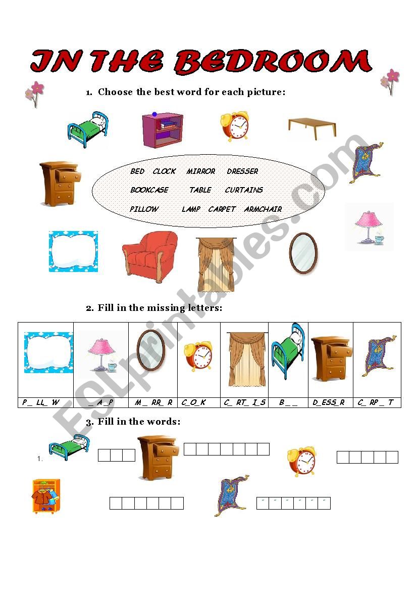 IN THE BEDROOM 2pages worksheet