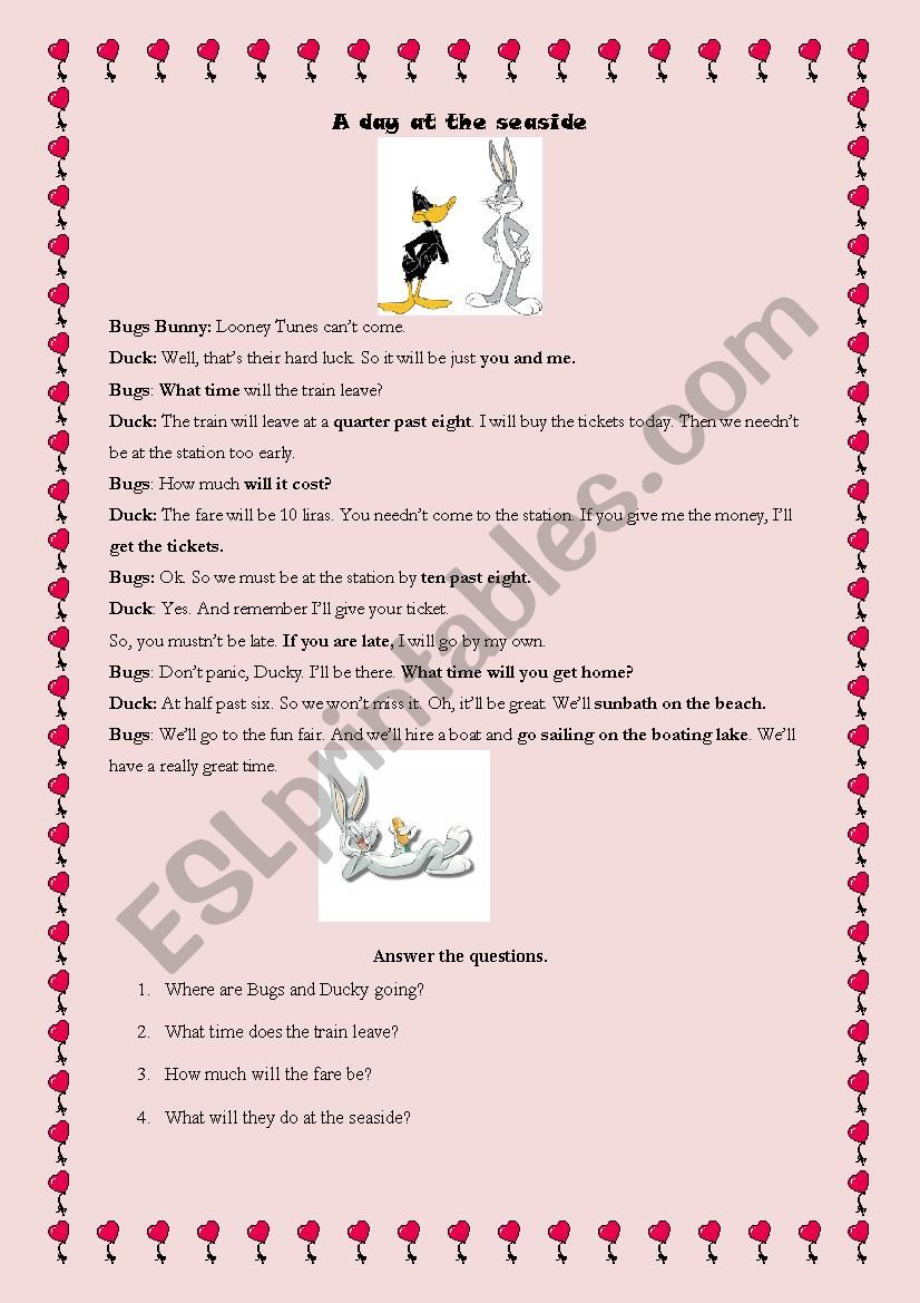 A day at the seaside worksheet