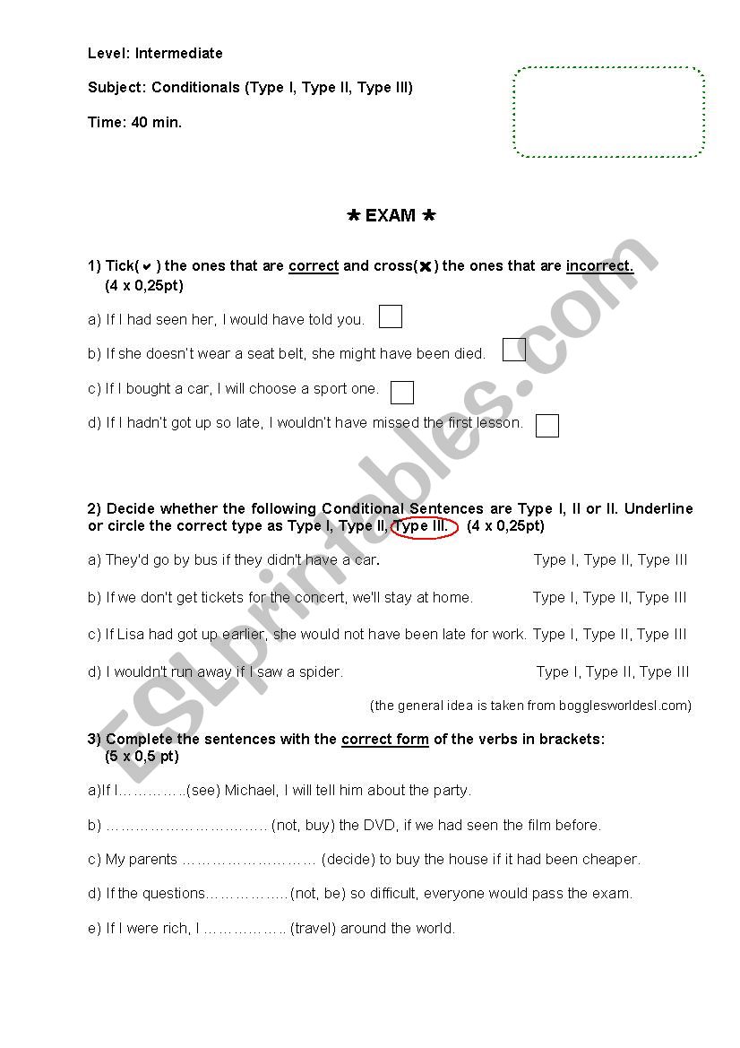 Conditionals worksheet