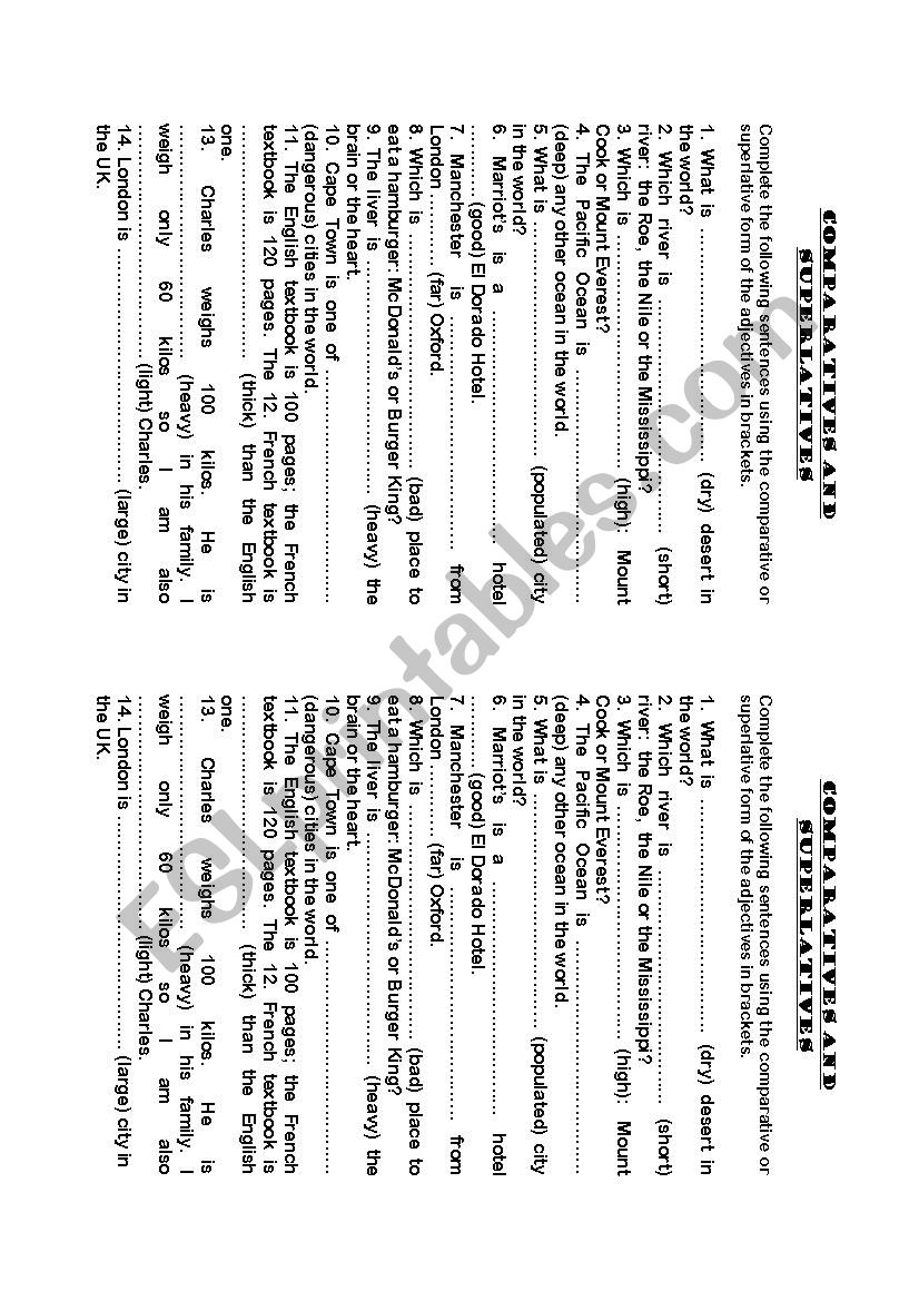 Comparative and superlative forms