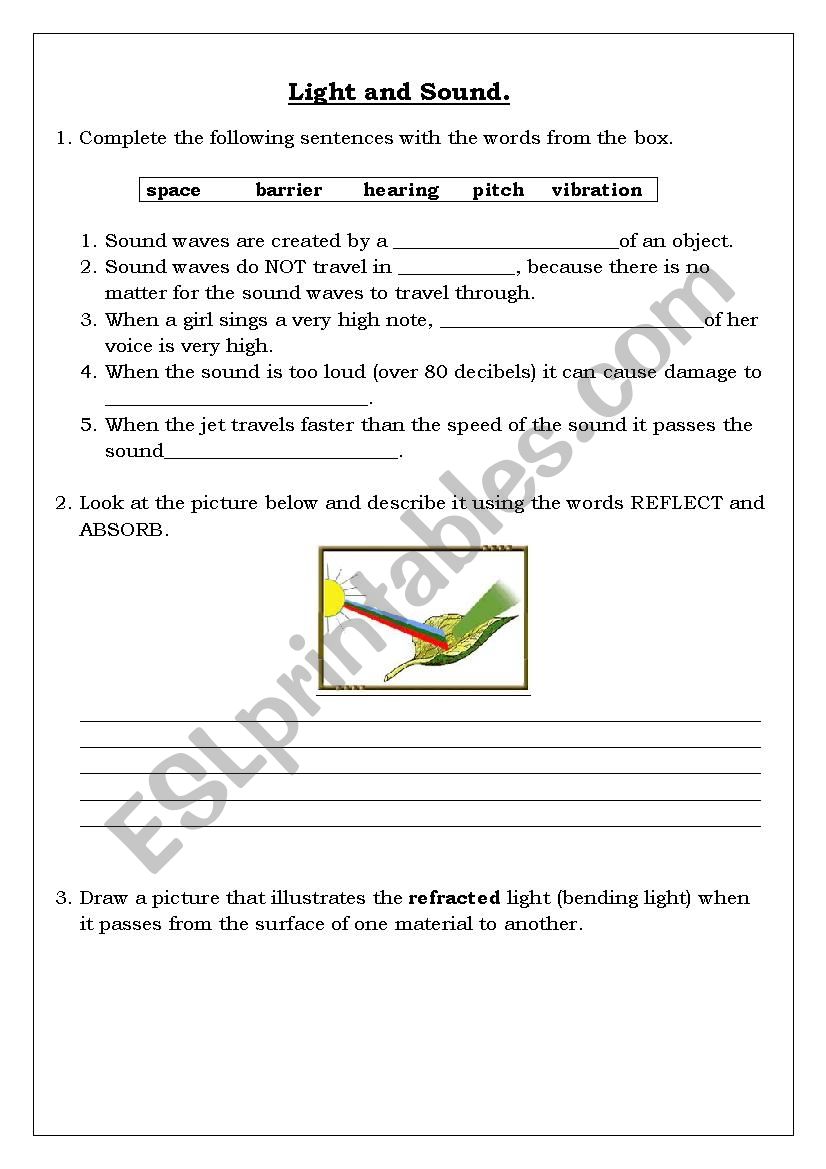 Sound and Light worksheet