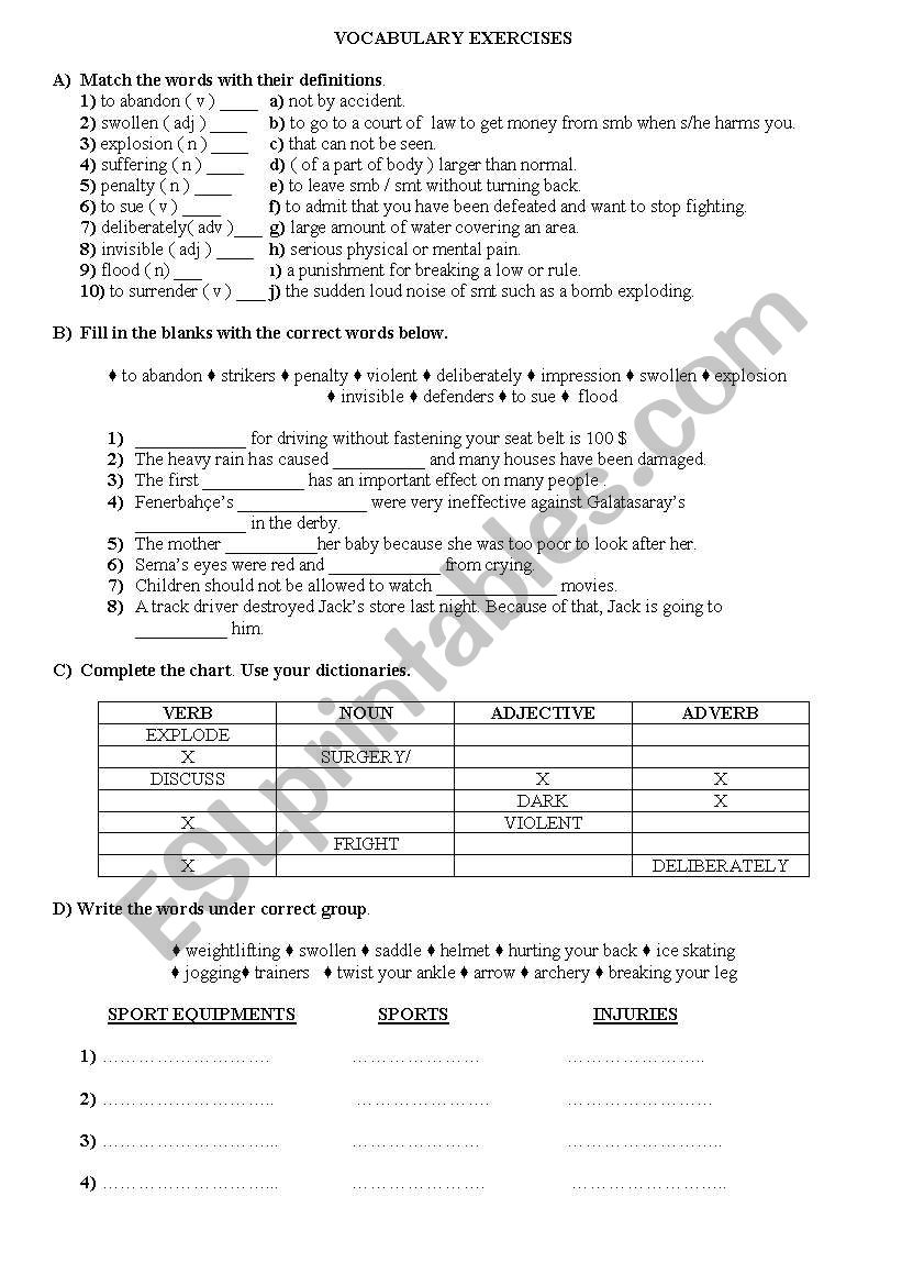 vocabulary exercises worksheet