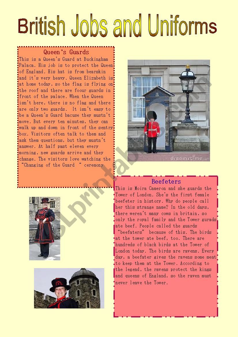 British Uniforms worksheet