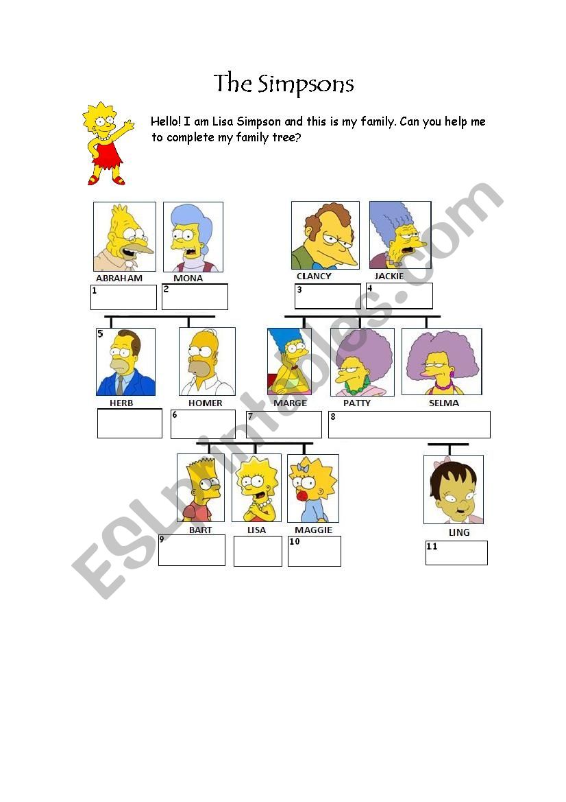 The Simpsons Family worksheet