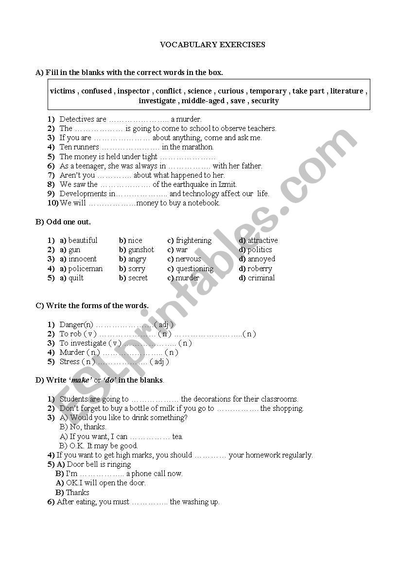 vocabulary worksheet worksheet