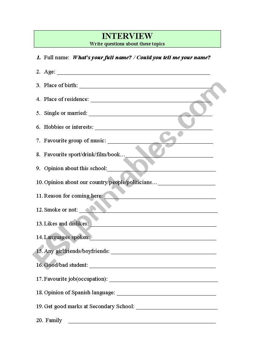 INTERVIEW worksheet