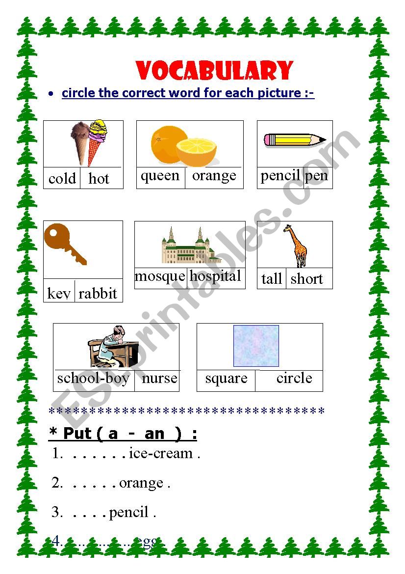 vocabulary worksheet
