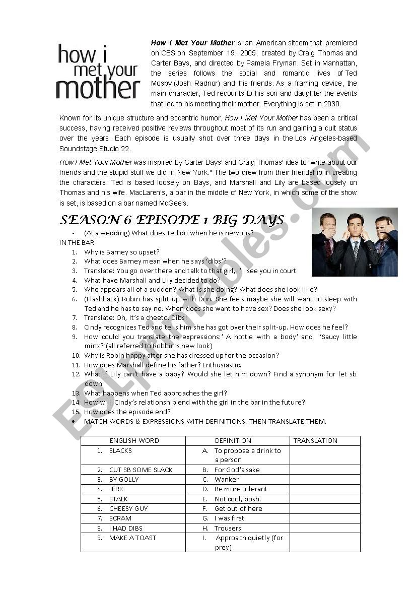 HOW I MET YOUR MOTHER worksheet