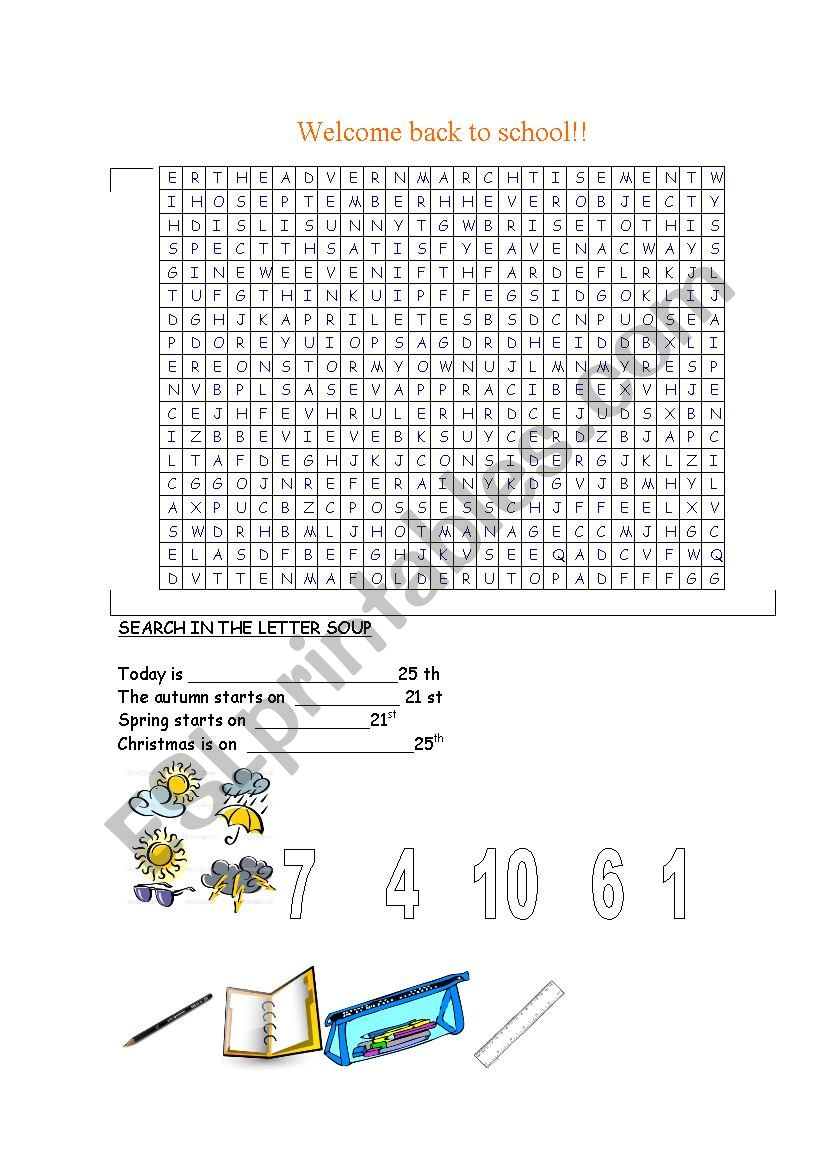 Welcome back to school worksheet