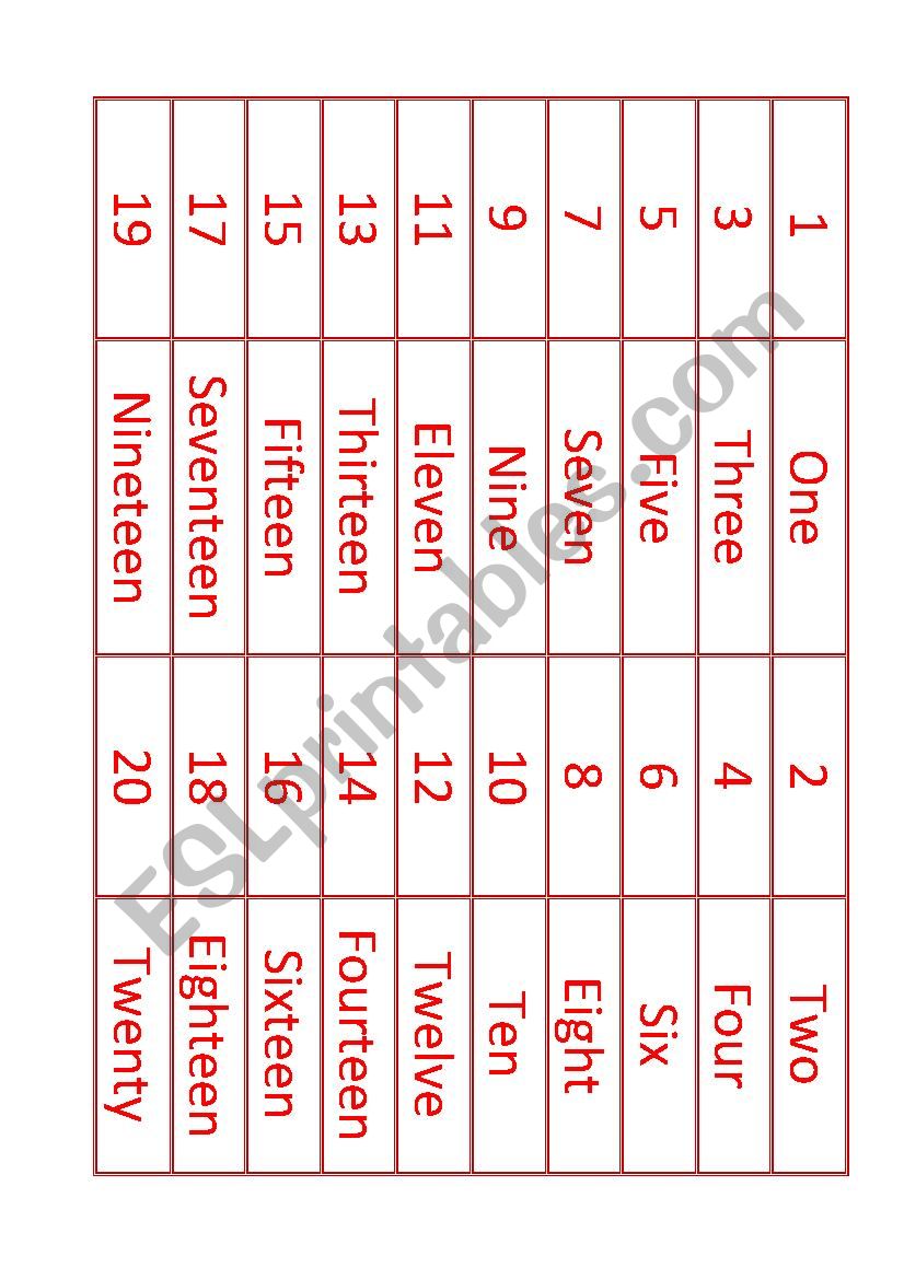 Numbers Match worksheet