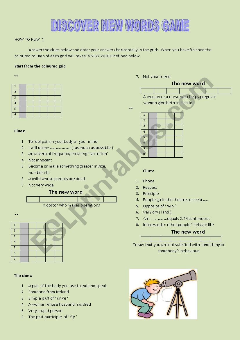 discover new words game worksheet