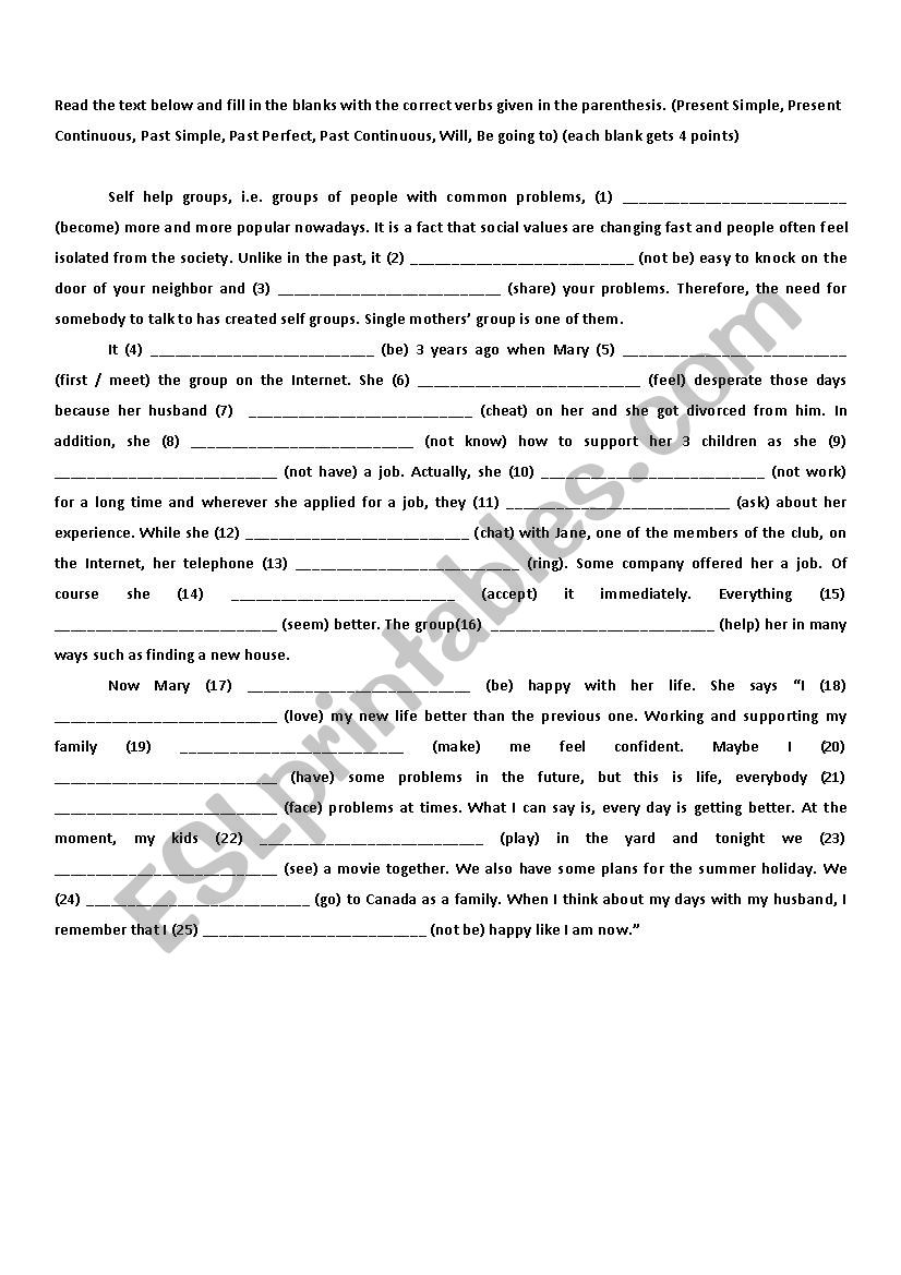 tenses worksheet