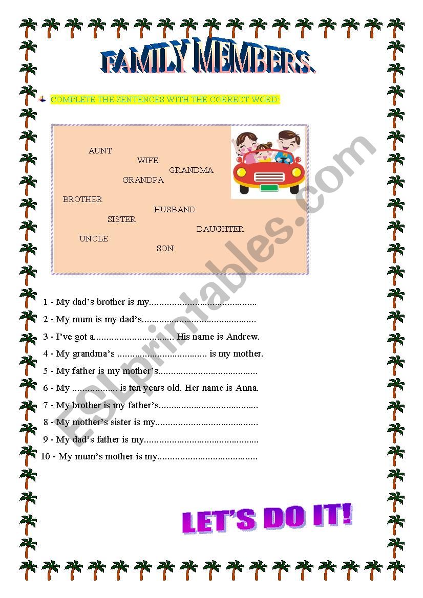 Family members. worksheet