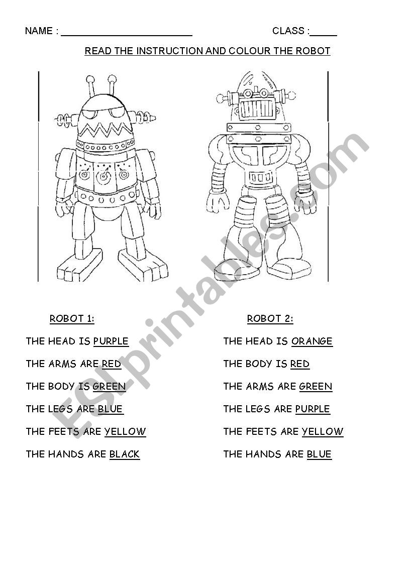 Colour the robot worksheet