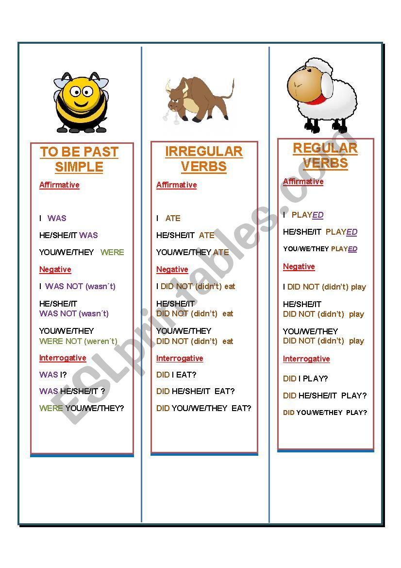 PAST SIMPLE BOOKMARKS worksheet