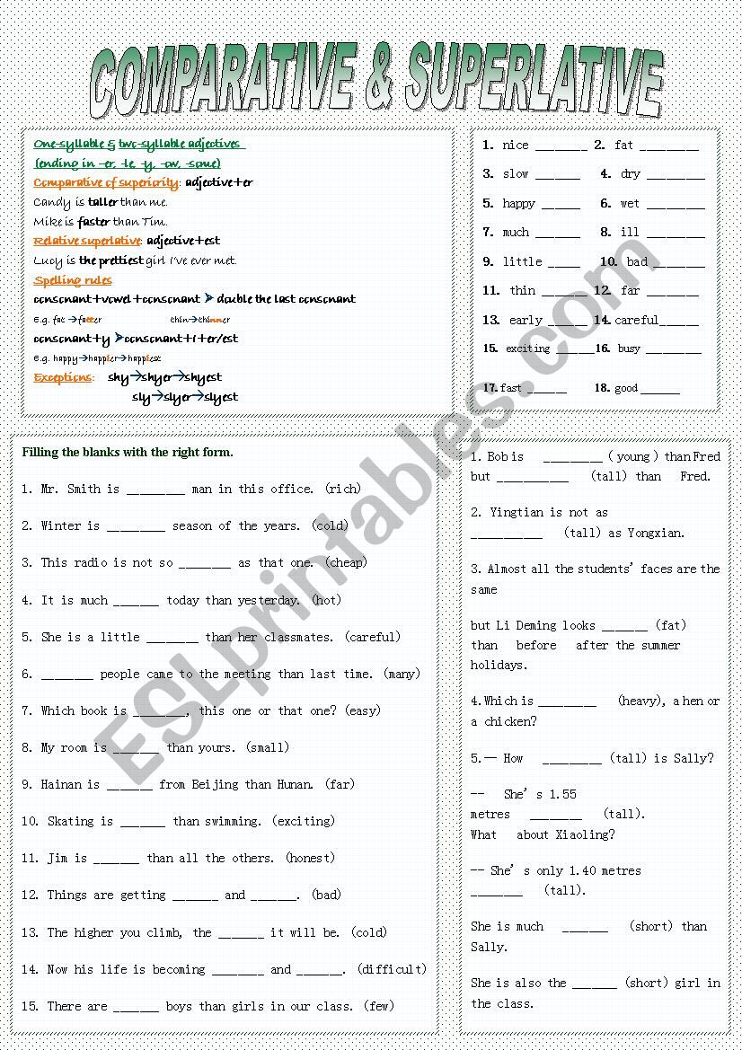 comparative&superlative worksheet