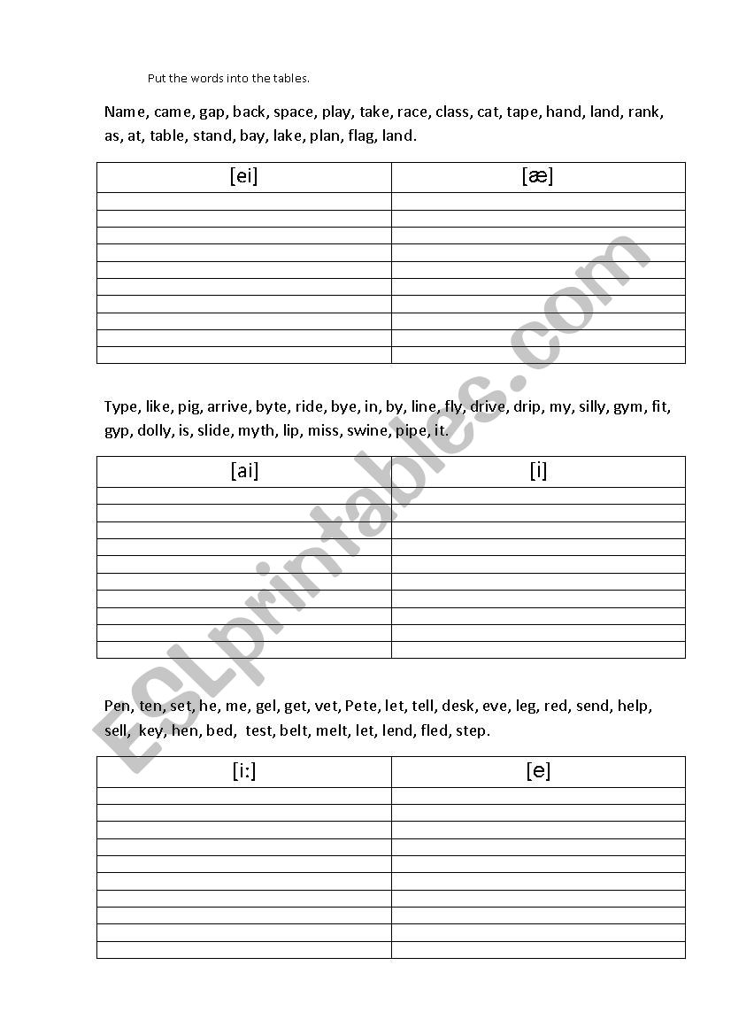 English vowels  worksheet