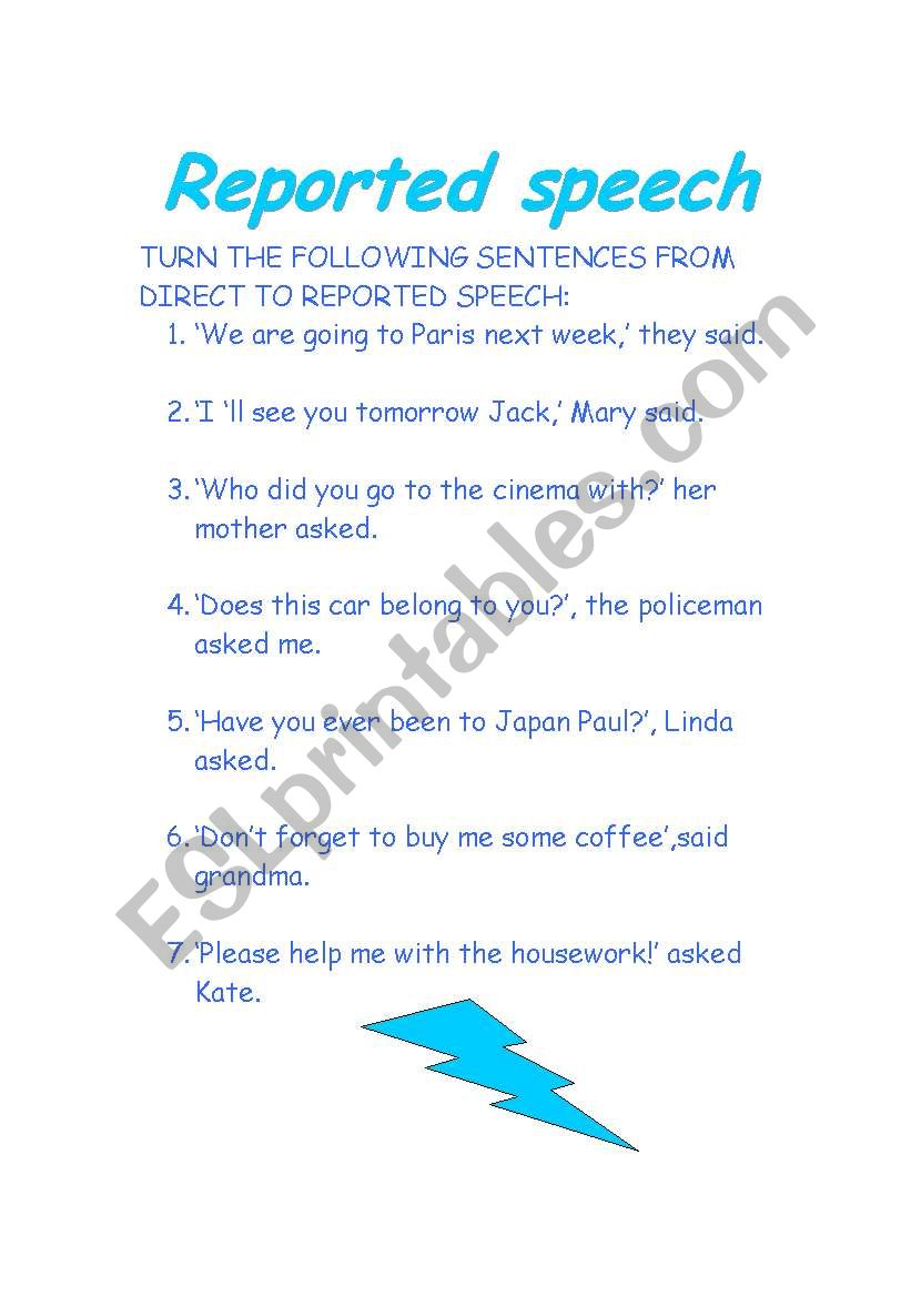 reported speech worksheet