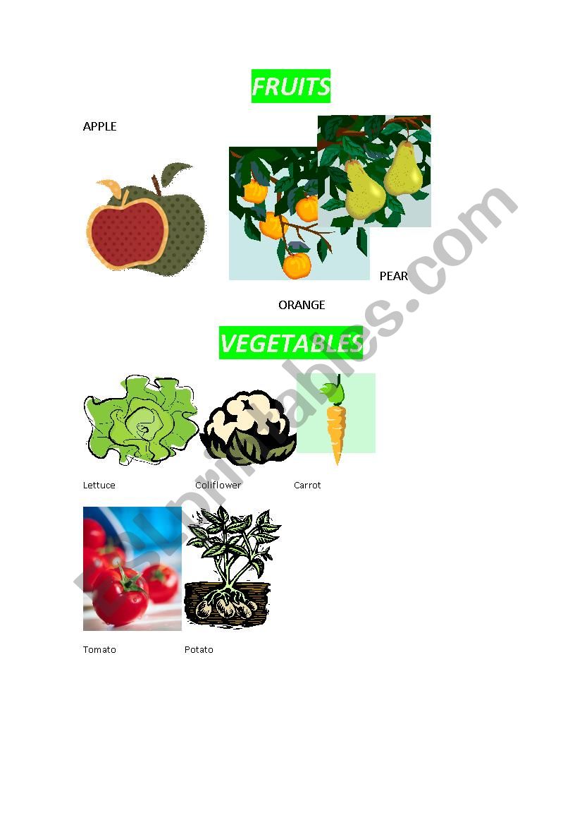 Fruits and vegetables worksheet