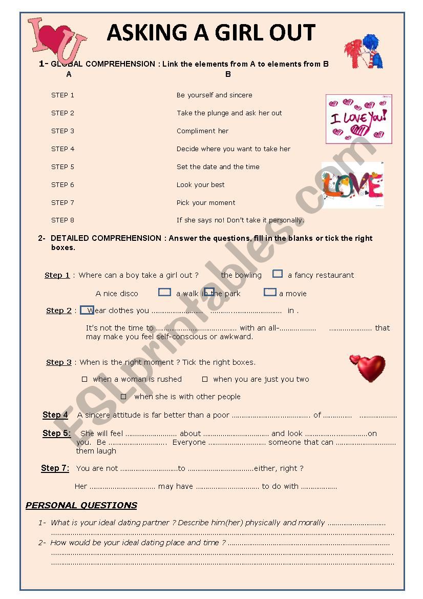 Video- How to ask out a girl worksheet