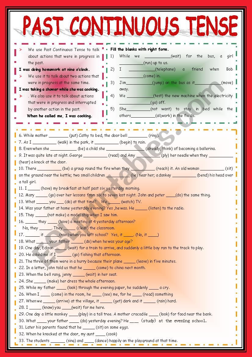 the past continuous worksheet