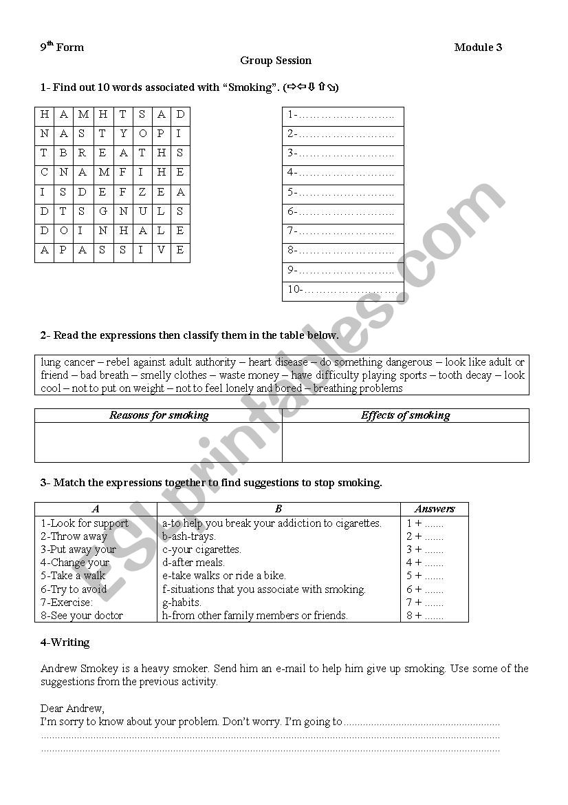 smoking worksheet